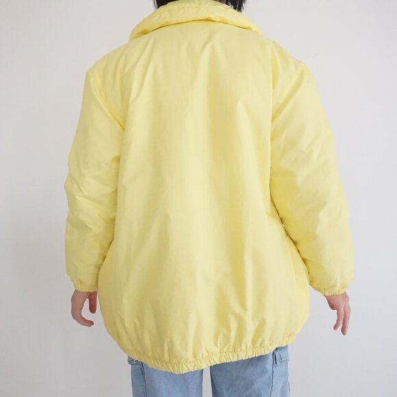 Vintage Fashion Gems Yellow Puffer Button Up Fleece Lined Winter Jacket L - Picture 3 of 11